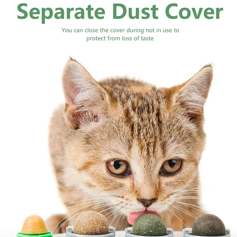 Juguete 4 en 1 con Catnip y Plata de China Giratorio, para Limpieza Dental, Prevención de Acné y Salud Digestiva, Adhesivo para Pared, Material Comestible Seguro