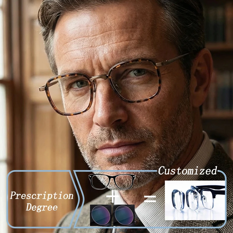 

New Brand Design Vintage Square Frame Hyperopia Photochromic Prescription Man Glasses Anti Blue Light Myopia Astigmatism Eyewear