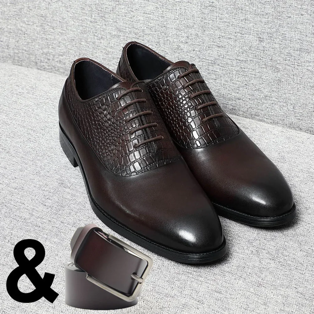 

Luxury Handmade Men's Dress Shoes Cow Genuine Leather Lace-up Plain Toe Oxfords Black Coffee Office Career Formal Shoes for Men