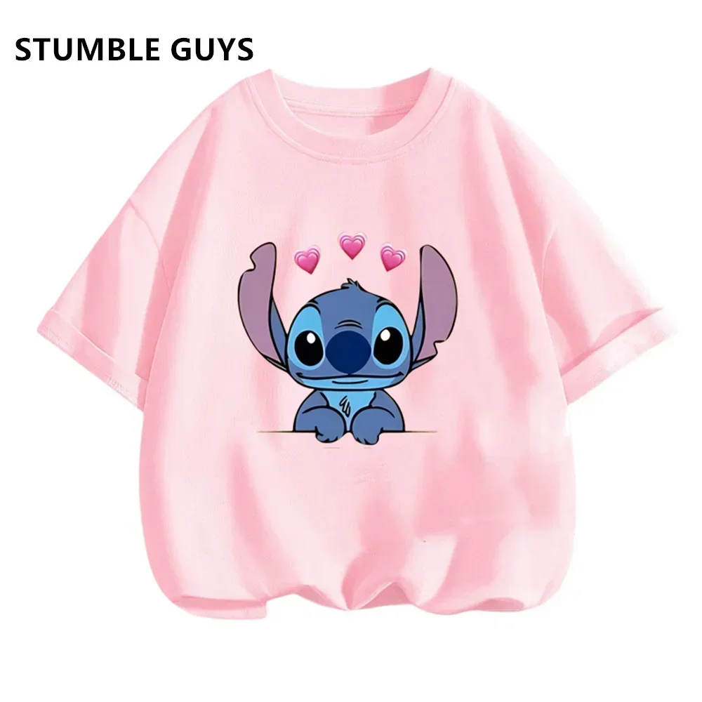 2024 Kawaii Lilo Stitch Tshirt Kids Clothes Anime Summer Fashion Children's T-shirts  Casual Short Sleeve Baby BoysTrucksuit