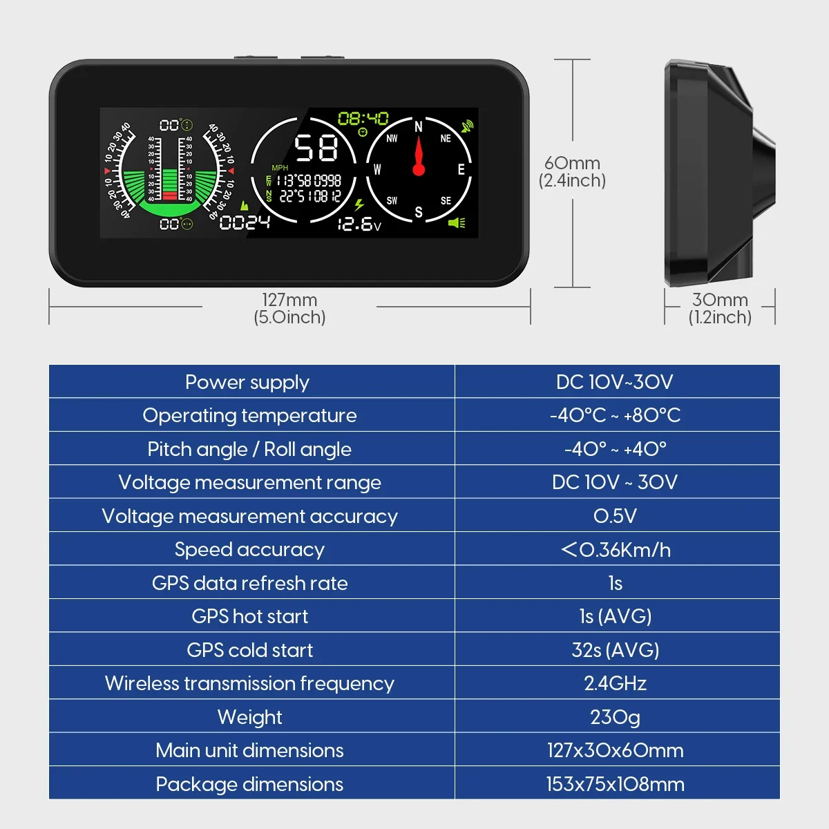 MRCARTOOL-M60 Off Road automotivo GPS inclinômetro, motocicleta velocímetro, alarme Overspeed, velocidade do carro medidor de inclinação, bússola digital