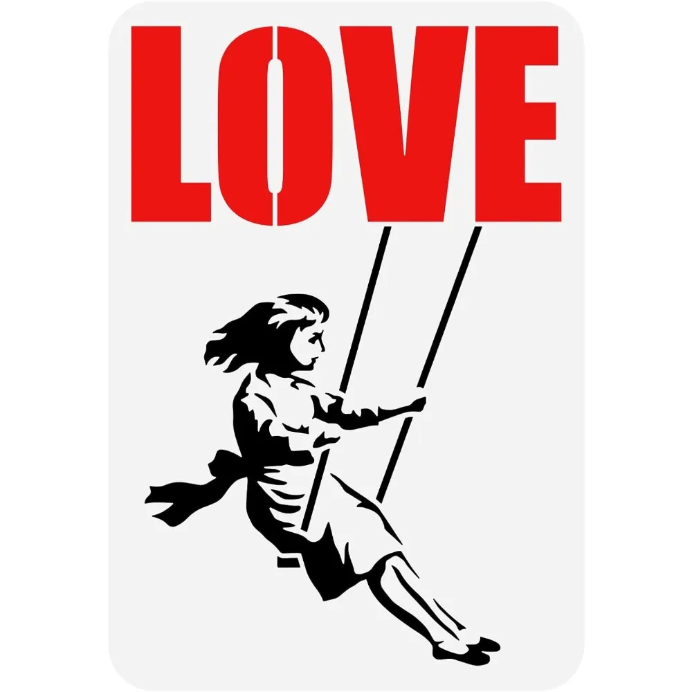 Girl On Swing Stencil 8.3x11.7inch Reusable Banksy Theme Painting Template Banksy Girl with Love Drawing Stencil Banksy Stencil