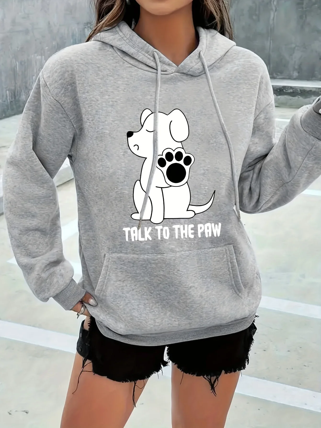 Habla a la pata divertido perro estampado mujeres con capucha moda Kawaii sudaderas con capucha otoño cuello redondo cálido Sudadera con capucha Casual calle ropa básica