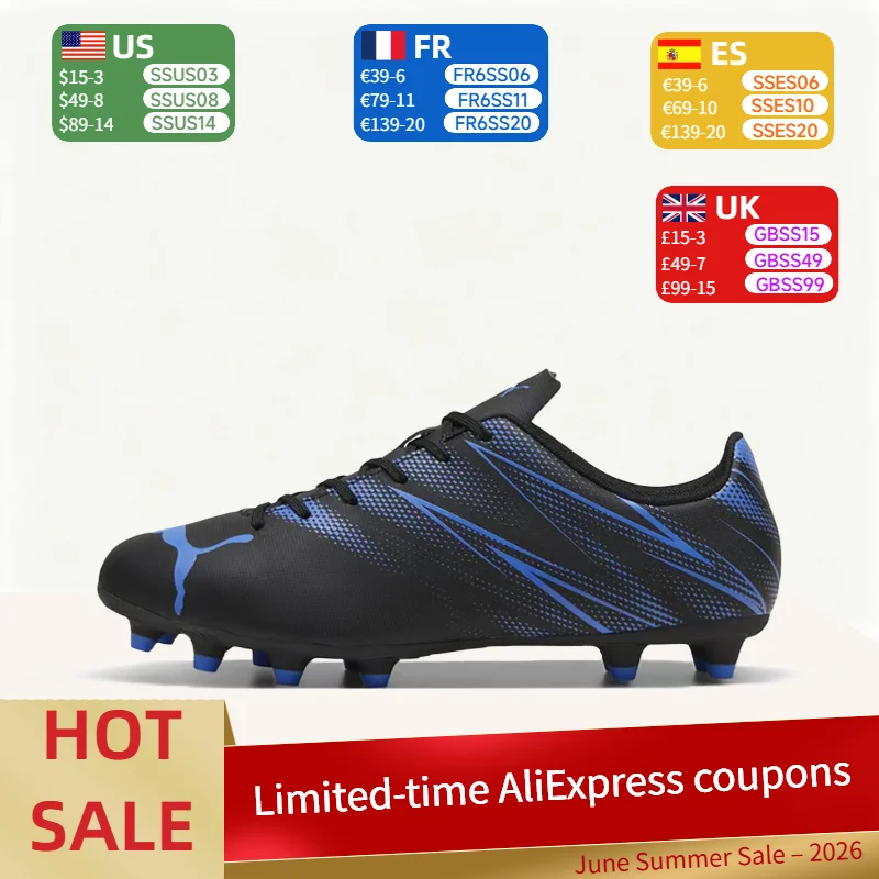 

PUMA Attacanto FG/AG: Comfortable, Minimalist, Versatile, Durable, Low-Top Soccer Cleats for Men – Black and Blue 107477-08