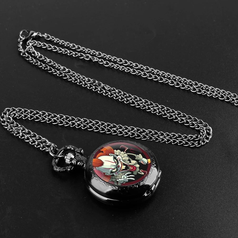 Creative Clown Design Glass Dome Practical Quartz Pocket Watch Fob Chain Necklace Mens Kids Gifts Clock Back-to-school