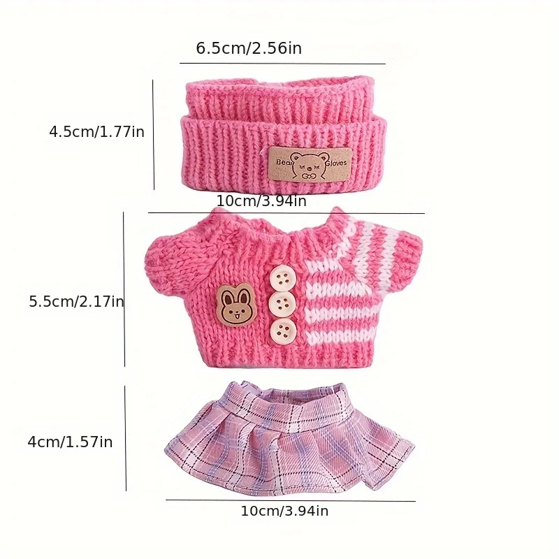 Ropa de muñeca Labubu de 6,69 pulgadas para buLabu con 3 trajes: elegante sombrero de pescador, suéteres, pantalones o falda para muñeca de 6,69 pulgadas