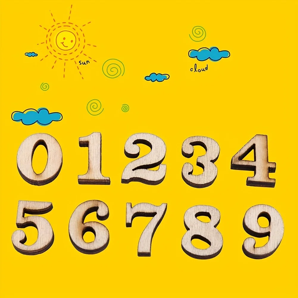 100 Pcs Wooden Numbers Blank  Unpainted Wooden Numbers Mini Blank Wood Numbers for Scrapbooking