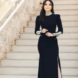 Black High-end Velour Party Dresses  High Neck Long Sleeve Elegant Slim Floor-Length Gowns  for Party Pageant Prom Cocktail Even