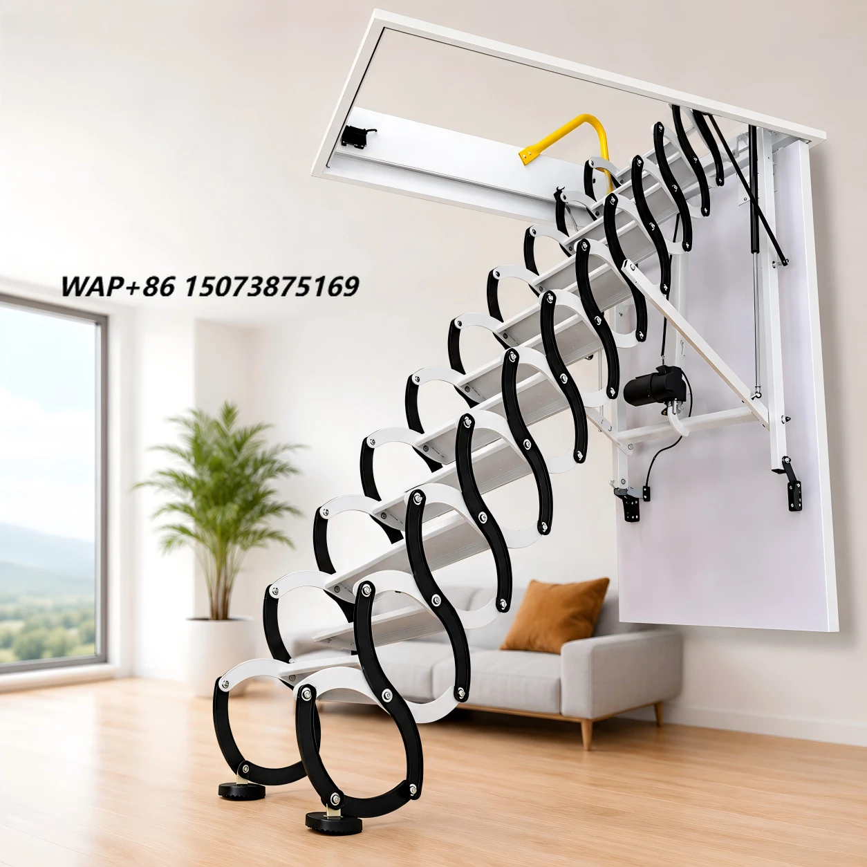 300kg Electric Telescopic Folding Aluminium Attic Ladder with Remote Control Automatic Loft Ladder for Home Indoor Ceiling Use