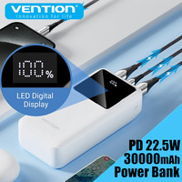 Vention Power Bank 30000mAh External Auxiliary Battery Portable Power Bank 22.5W Type C PD Fast Charger for iPhone Xiaomi Huawei