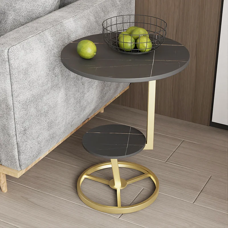 Light Luxury Stone Plate Corner Table Side Table Living Room Sofa Side Table Double Layer Small round Table BedsideCoffee Table