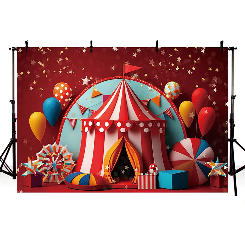 Mehofond Photography Background Red Circus Carnival Stars Kids Birthday Party Cake Smash Portrait Decor Backdrop Photo Studio