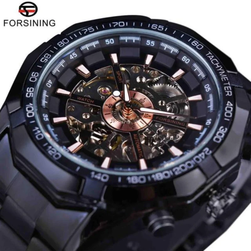 Officieel Merk Van Gratis Shippinghot Selling Heren Uitgehold Fashion Horloge Roestvrij Staal Automatisch Mechanisch Horloge Lichtgevend