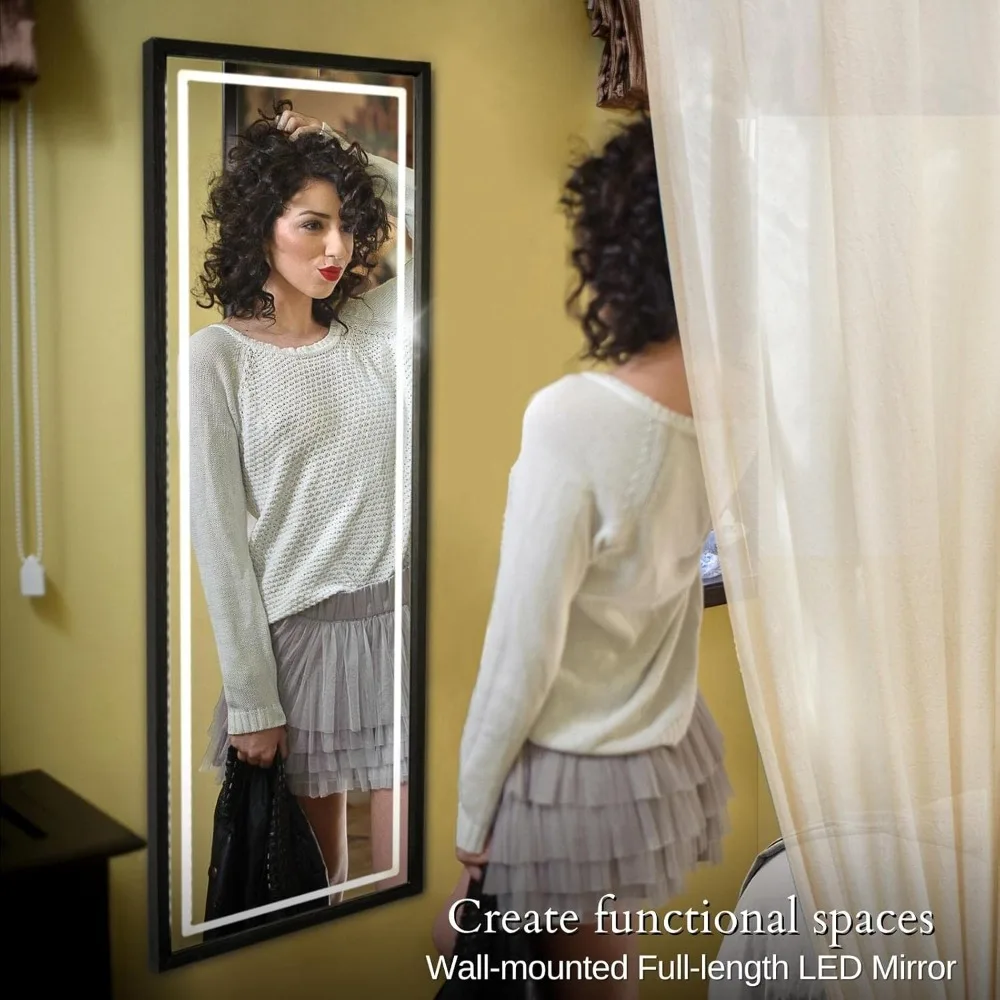 กระจกติดผนังแบบมีไฟ LED, ขนาด 42.5 x 14.4 นิ้ว กระจกติดประตูแบบเต็มตัวขนาดใหญ่ พร้อมปรับความสว่างได้