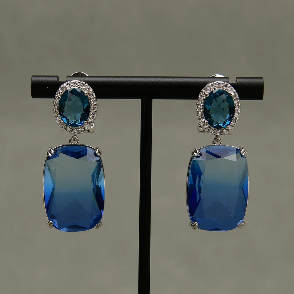 

Gradient Colorful Blue Crystal Rectangle White Karat Gold Zircon Stud Earrings Drop Earring Lady Jewelry Gift