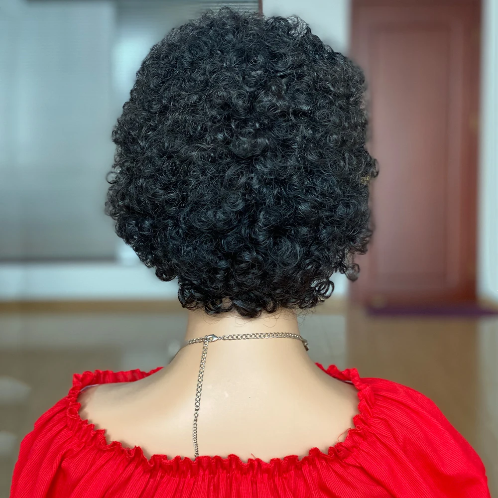 Afro Kinky Curly Wigs With Bang Short Bob Human Hair Wig 150% Density Full Machine Made Wigs For Black Women 30#99J#1B