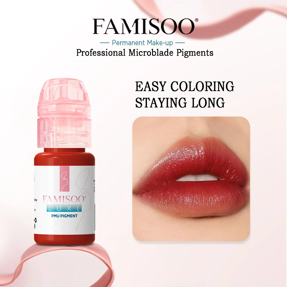FAMISOO PMU Пигмент для губ (0,5 унций/15 мл) Профессиональные чернила для татуировки для стойких губ Цветные чернила для микроблейдинга Перманентный макияж
