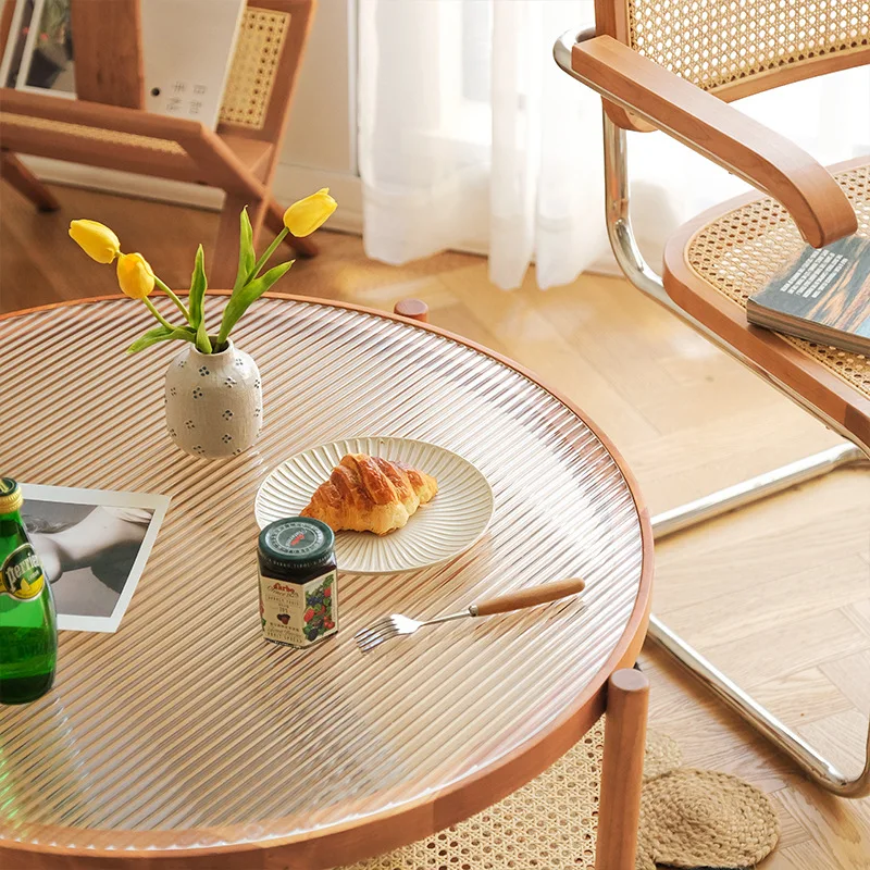 ins rattan coffee table Nordic small apartment living room round rainbow glass combination