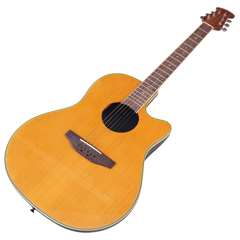 Stock Round Back Acoustic Guitar 41 Inch 6 Strings Guitar Cutaway Design High Gloss Folk Guitar With Small Flaw