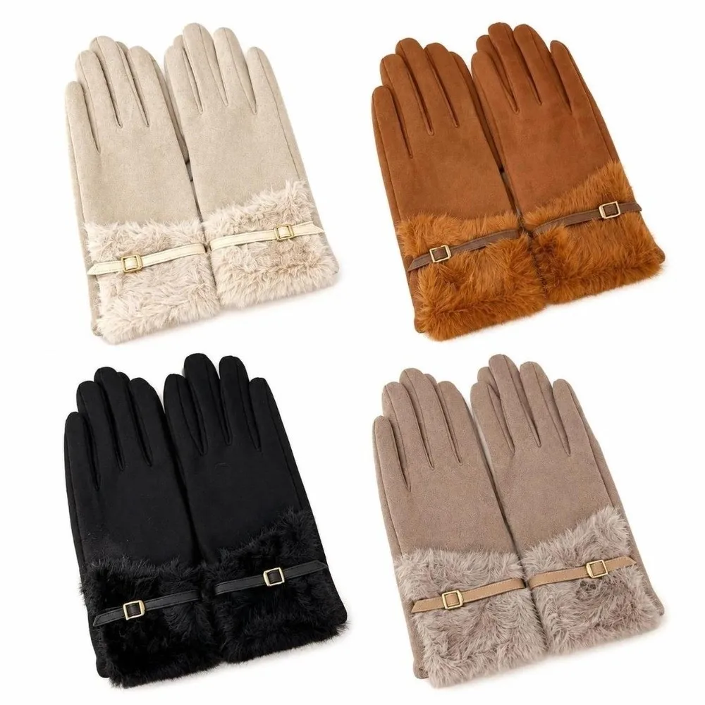 Durable Windproof Touch Screen Gloves Lining Warm Winter Gloves Metal Buckle Decoration Thick Gloves Women