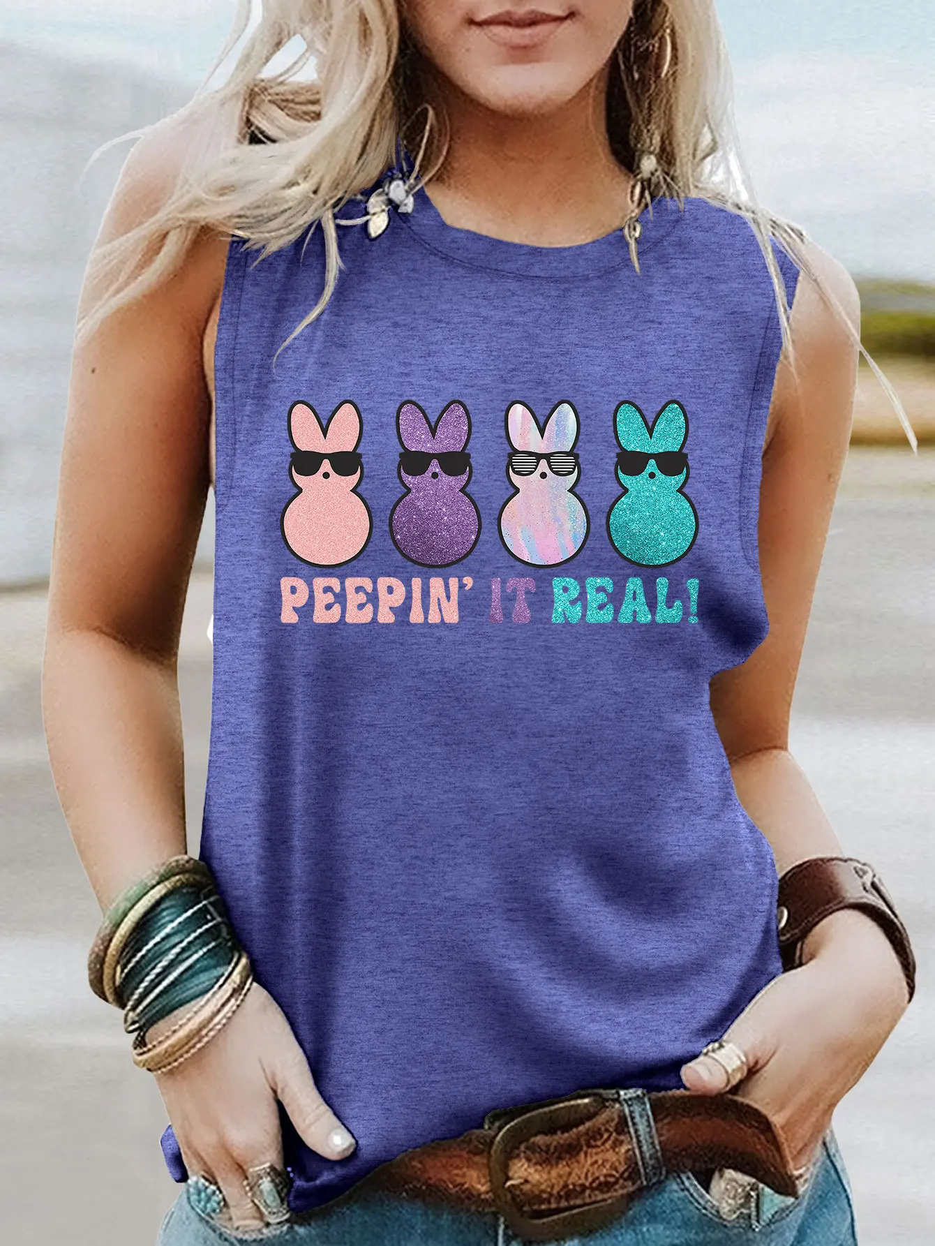 New fashion vest PEEPIN IT REAL rabbit print summer sleeveless casual T-shirt top