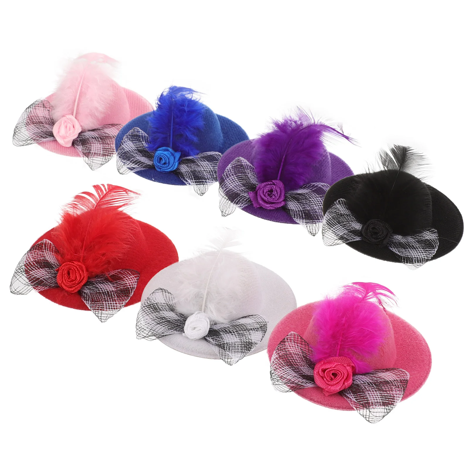 

6 Pcs Dress Up Princess Hair Accessory Net Flower Hat Pet Mini Top Hats Tiny Miniature Polyester