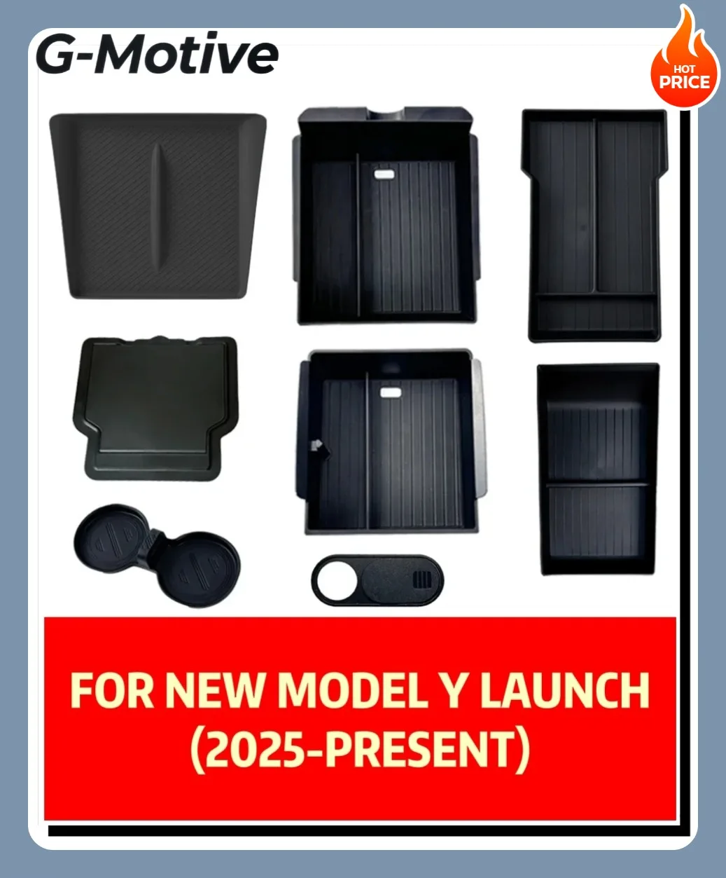 

For Tesla New Model Y 2025 Launch Juniper ABS with Silicone Non-slip Mat Console & Armrest Storage Box Upper and Lower Watercup