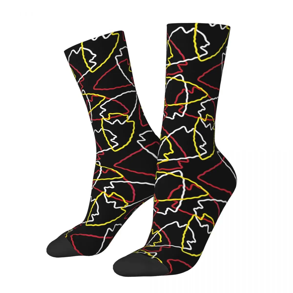 Chiefs Arrowhead Pattern On Black Men's Socks Vintage Harajuku Street Style Novelty Seamless Crew Sock