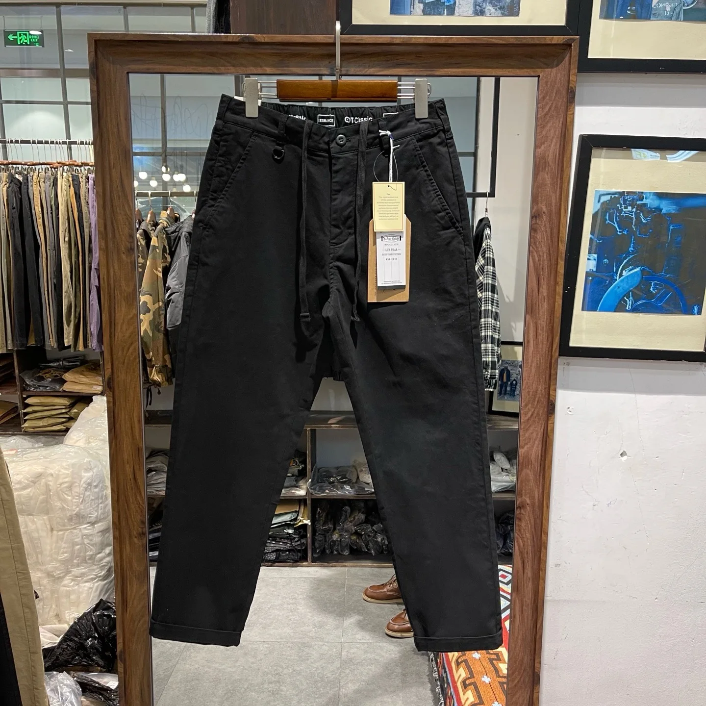 Amekaji Style Men's Casual-Office Tapered Pants - Elastic Waist Drawstring | Workwear Chinos for Daily Commute American Vintage