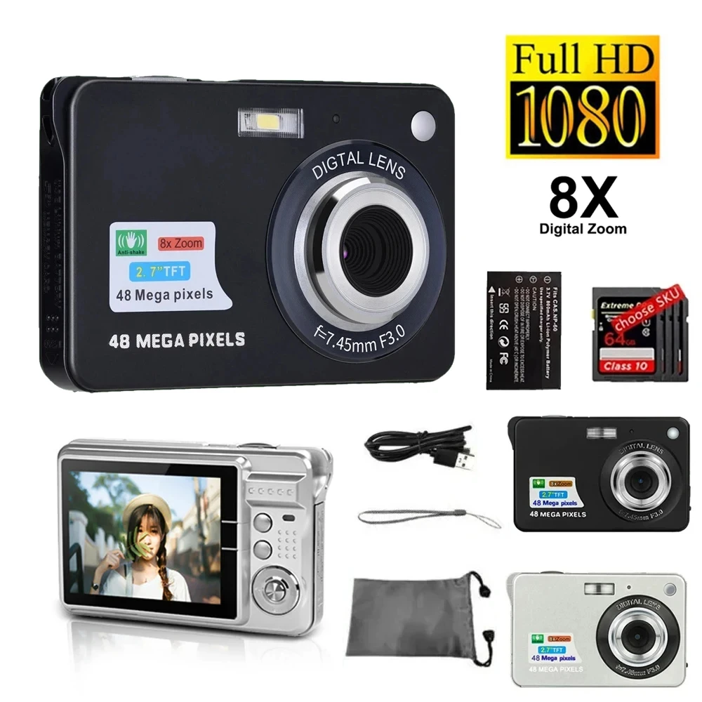 Kid Digital Camera Rechargeable Outdoor 48MP Anti-Shake Instant Child Cameras 2.7in LCD Screen Portable Children's Campus Camera