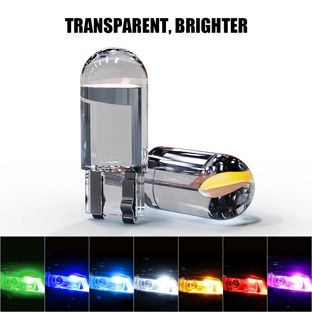 HL 10X New W5W LED Mini Bulb T10 Car Lights COB Glass Interior Parts Bulbs 6000K White 3000K Yellow Auto License Plate Lamp 5V