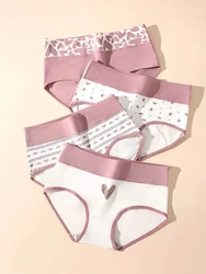 Plus Size 4Pcs Cotton Women's Panties High Waist Underwear Print Ladies Briefs Slim Unswepants Breathable Sexy Ladies Lingerie
