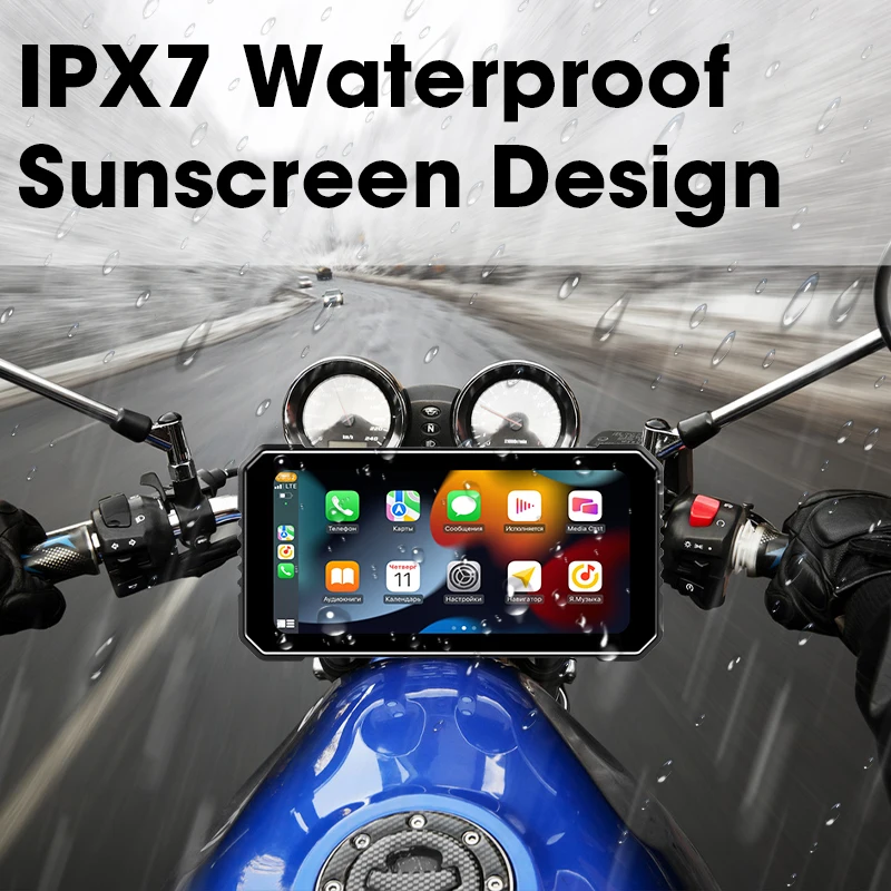 Srnubi 6.25" Portable Digital Motorcycle Dashboard GPS Navigation Display Screen Wireless CarPlay Moto Android Auto TPMS Monitor