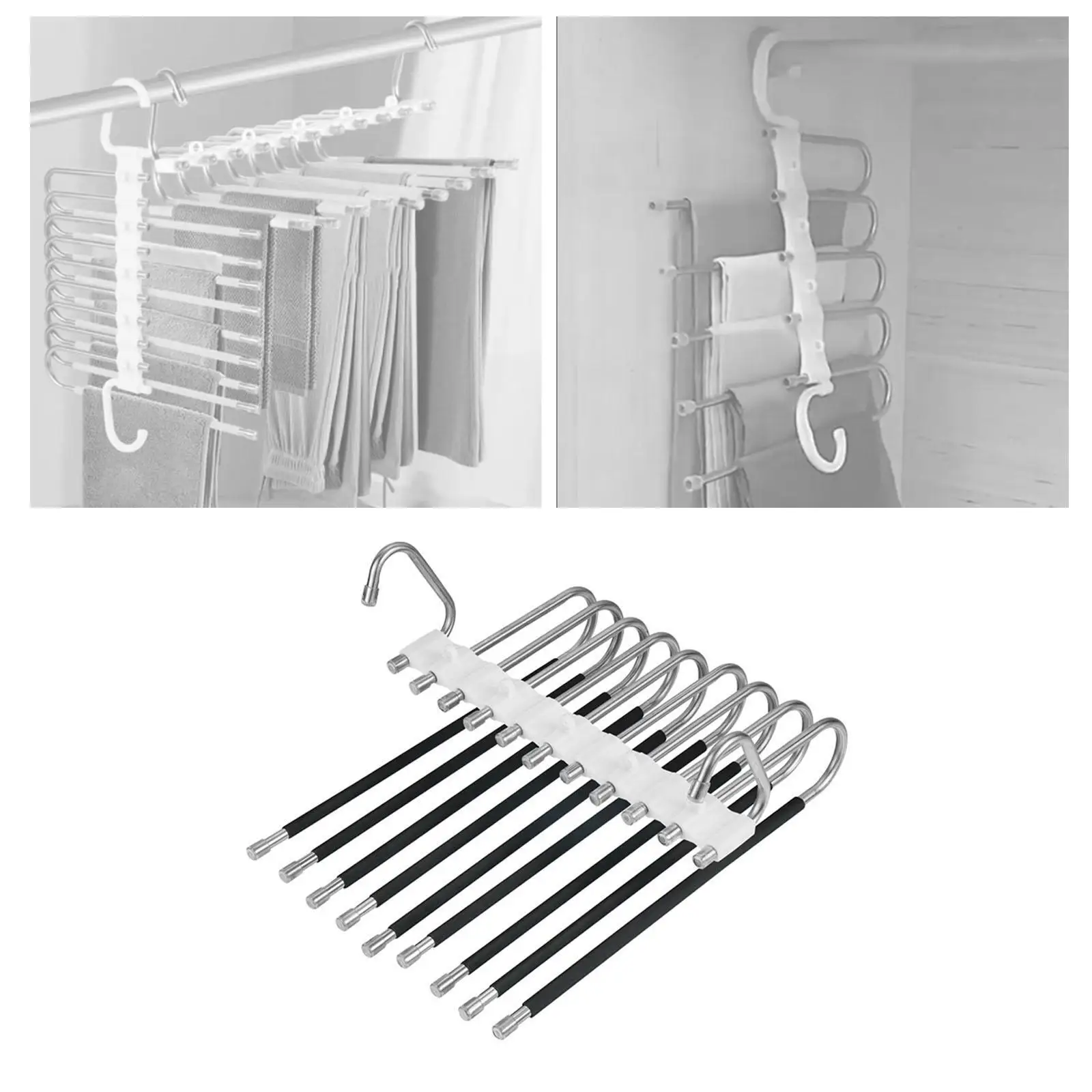 Multi Layer Folding Pants Hangers Slack Wardrobe Travel Hotel Hanging Rack Black