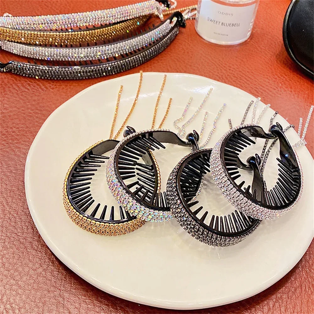 New Fashion Women Luxury Rhinestone Hair Accessories Tassel Ponytail Hair Claws Lady Sweet Bun Hair Clips Headwear