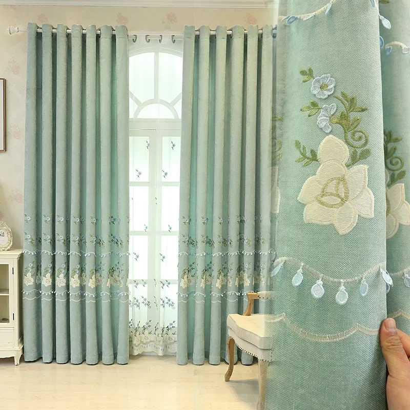 Curtains for Living Dining Room Bedroom Chenille Embroidered Curtain Fabric Blackout  New Popular Relief  Elegant Noble High-end