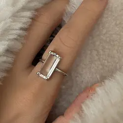 Designer original silver inlaid rectangular white crystal rings for women simple fashion high-end engagement party jewelry
