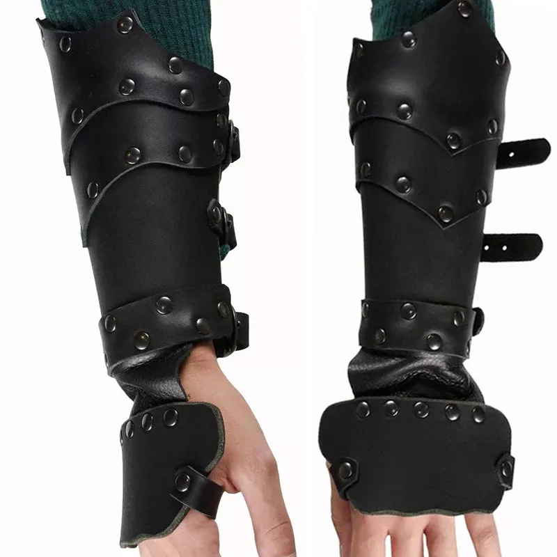 Medieval Viking Pirate Leather Armor Bracers Long Gloves Men Knight Samurai Cosplay Accessory Steampunk Props Gauntlet Wristband