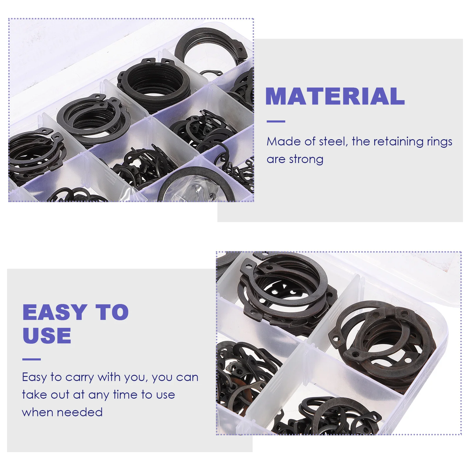 

315pcs Retaining Rings Snap Assorted Sizes Shaft Washers Kits Strong Steel Made Easy Use Fixing Bearings Gears Pulleys