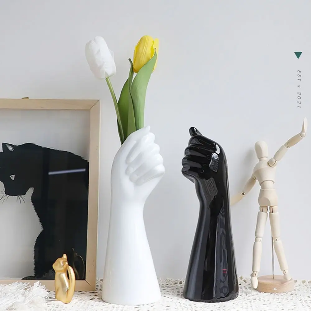 Hand Vase 9 Inch Human Body Ceramic Arm Body Shaped Small Flower Vase Modern Aesthetic Decorative Vase White Arm Vase Decoration