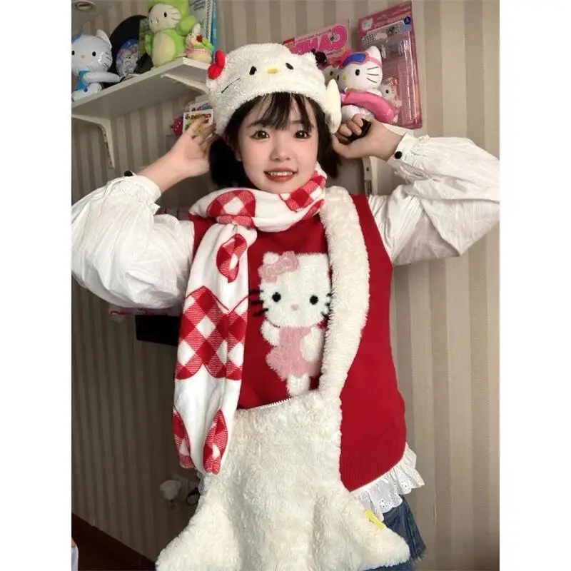 

Sanrios Cute Vest Hello Kittys Student Vest Sleeveless Sweet Knitted Vest Sweater Fashion Hot Selling Simple Birthday Present