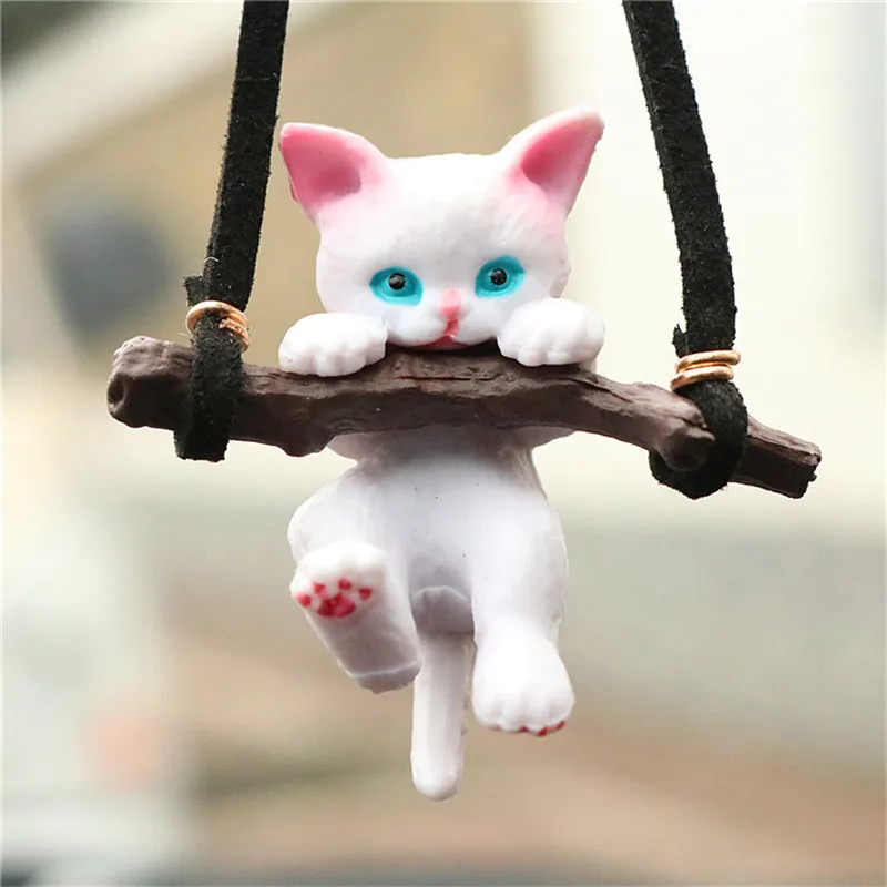 1Pc Car Pendant Creative Cute Branch Cat Rearview Mirror Pendant Car Interior Decoration For Girls Car Interior Accessories