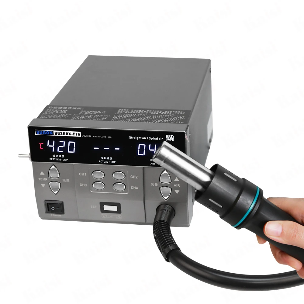 SUGON 8620DX Pro 1300W Hot Air Rework Station Microcomputer Temperature Control BGA Rework Station Curved Nozzle Welding Repair