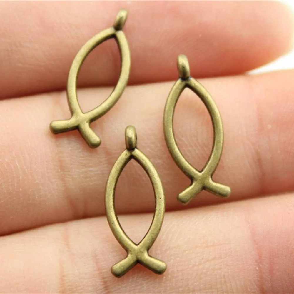 40pcs 20x8mm 2 Colors Antique Silver Color Antique Bronze Color Jesus Fish Charms Handmade Jewelry Making Accessories view 2