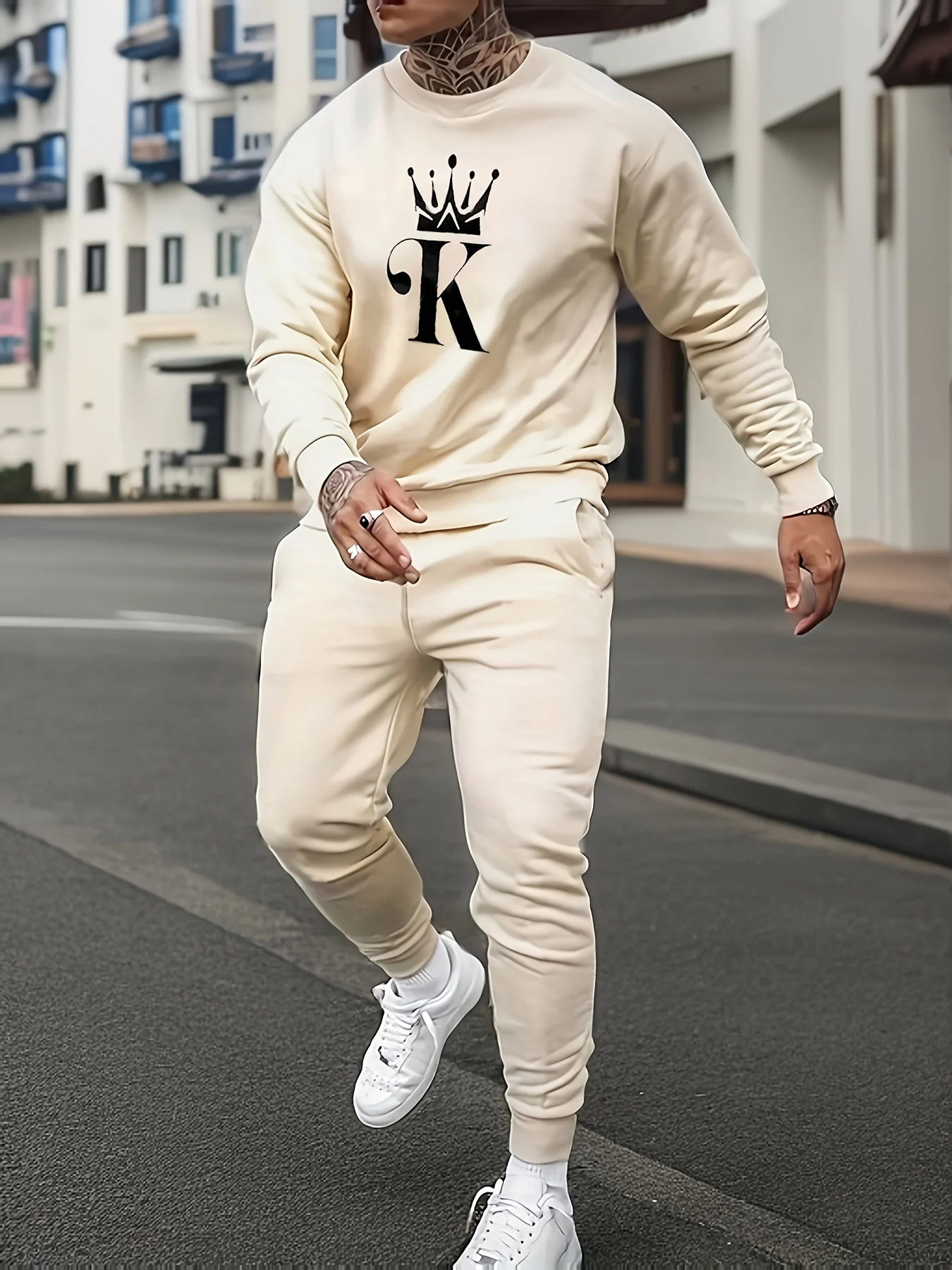 

Autumn and Winter Men Long Sleeved Set Men Fashion K Letter Printed Round Neck Long Sleeved Set Casual Men Quick Drying Set