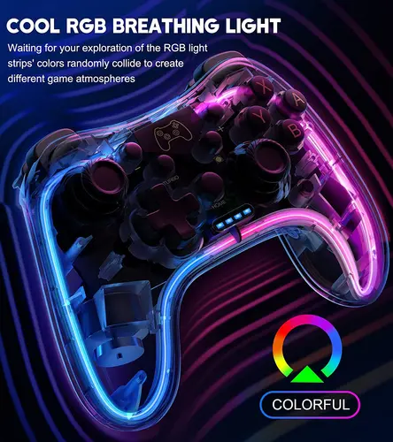 Imagen 2 del producto Controlador 7039 para interruptor con luces RGB, Turbo, función de despertador, compatible con multiplataforma y Control de aplicaciones, GamePad transparente