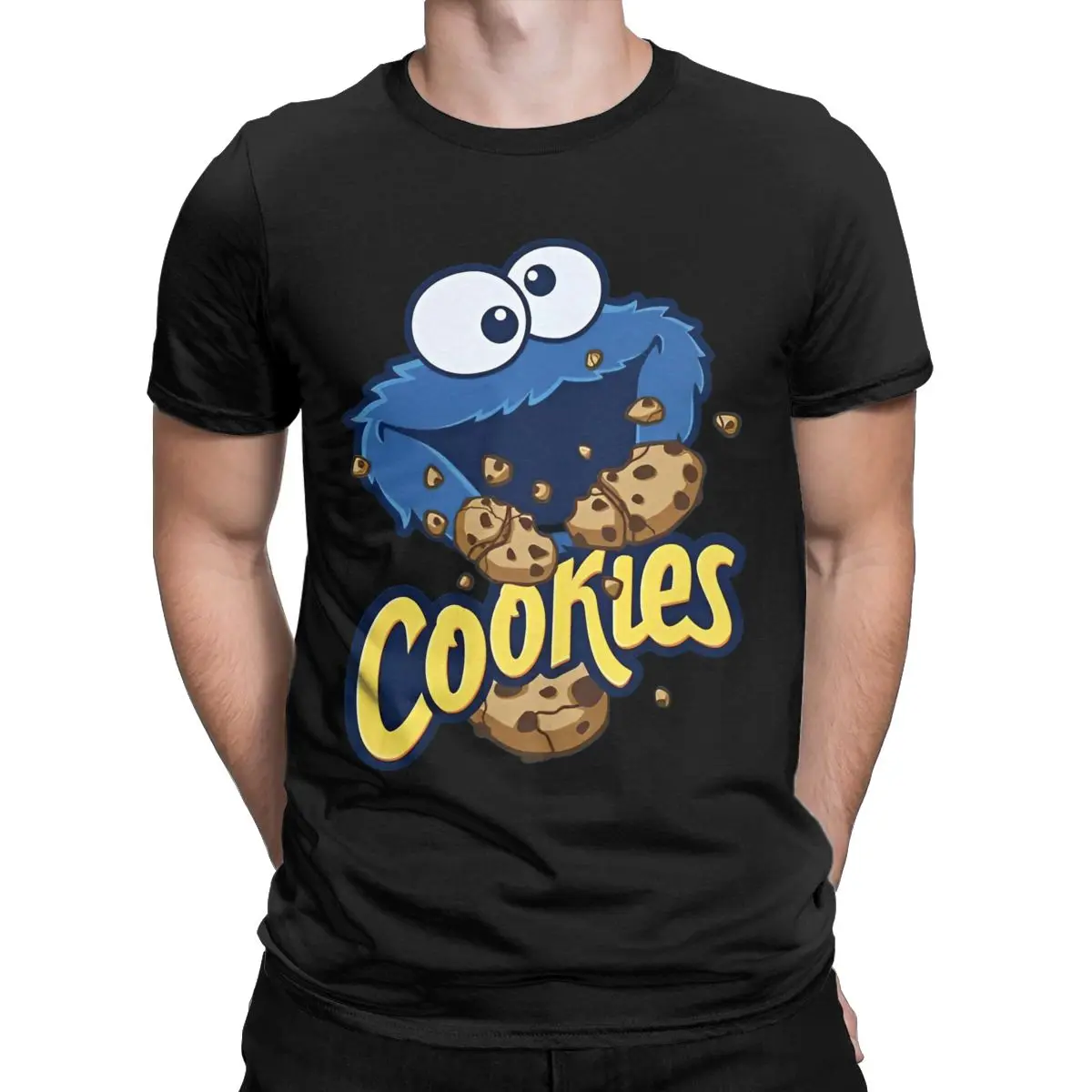 Sesame Streets Cookie Monster T Shirt Men Cotton Fun T-Shirts Crew Neck Cartoon 80s TV Series Tee Short Sleeve Clothes