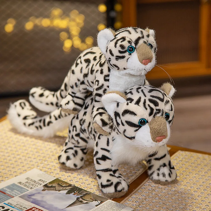 Kawaii imitação de neve leopardo brinquedo de pelúcia palmas anéis vida real dos desenhos animados animais bonecas recheadas leopardo pulseira tapa anéis