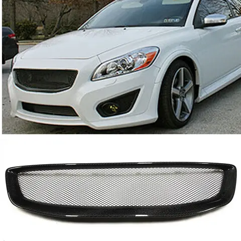 Honeycomb Style Real Carbon Fiber/Fiberglass Upper Bumper Hood Mesh Grid Racing Grill Front Grille For Volvo C30 2011 2012 2013