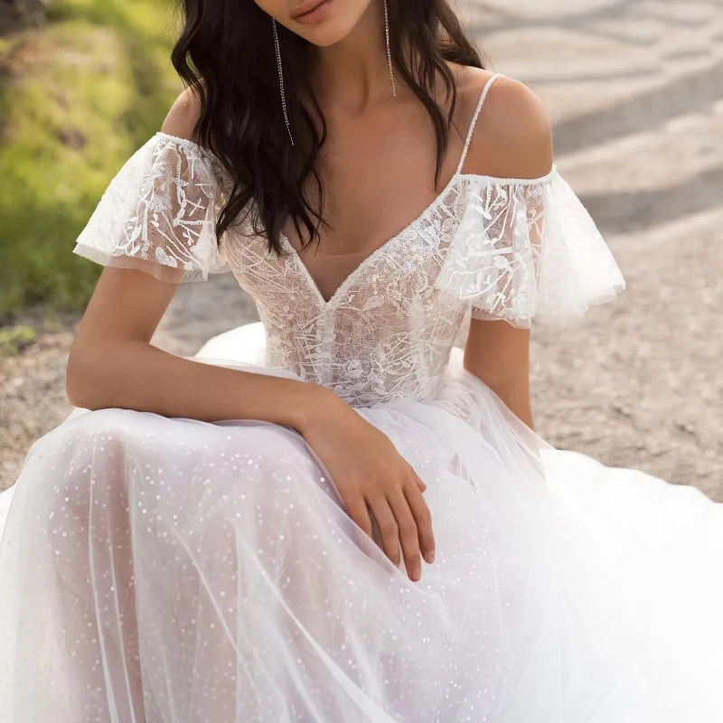 Off The Shoulder Boho Suknia ślubna dla kobiet 2025 Bride A Line Chic Bohemian Bridal Beach Gown Robes S-XXL Size